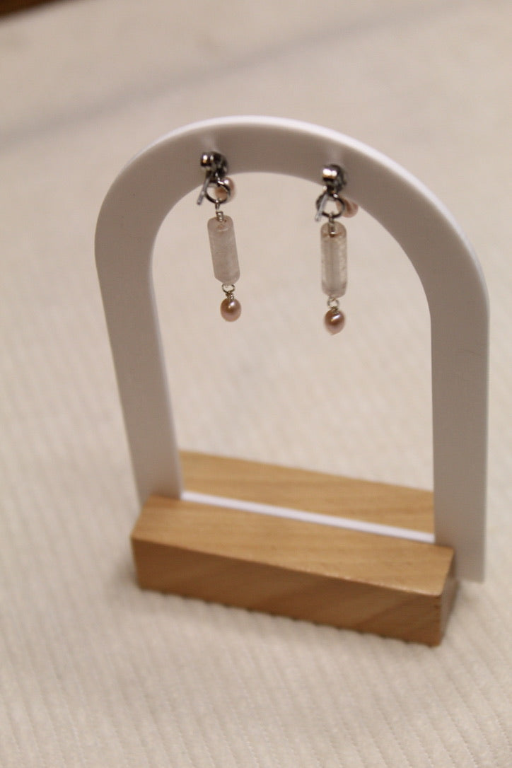 Stainless Steel Two Sided Gemstone & Pearl Stud Earrings