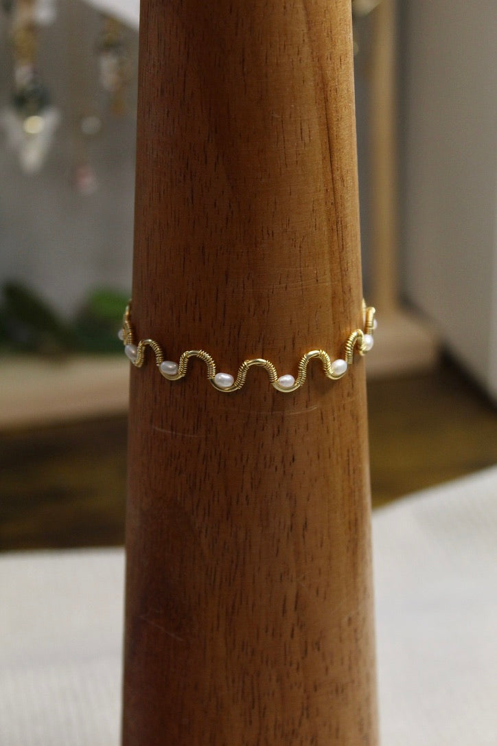 Gold/Silver Plated Pearl Wavy Bangle Bracelet