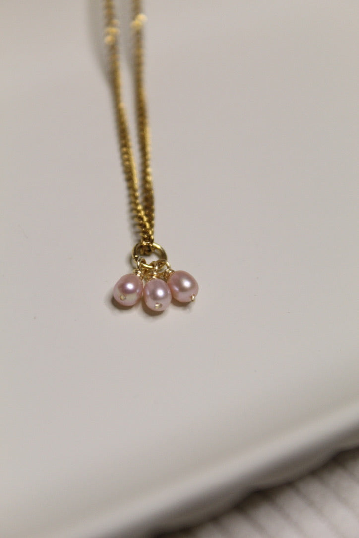 Gold Plated Triple Pearl Dangle Necklace