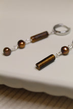 Stainless Steel Asymmetrical Gemstone & Pearl Dangle Earrings