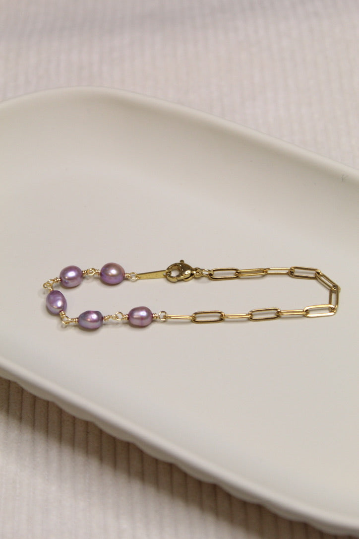 Gold Plated Half Pearl Half Chain Bracelet