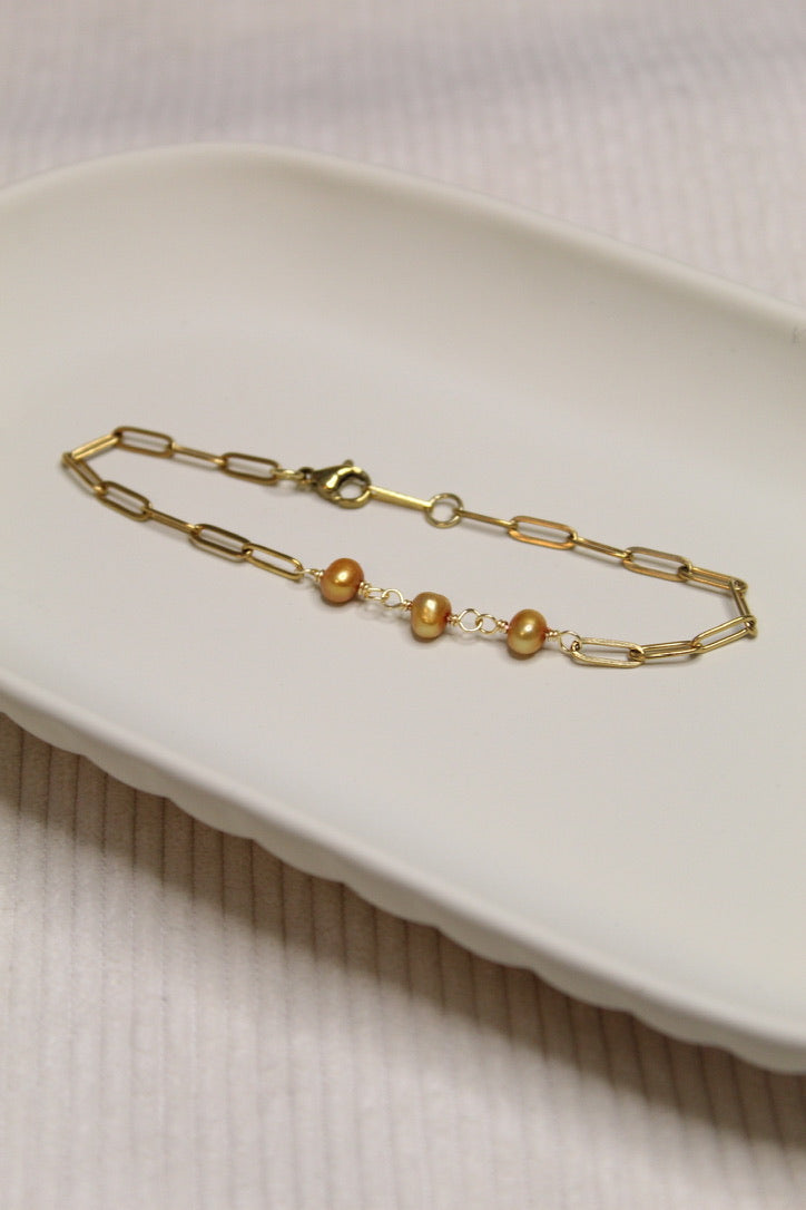 Gold Plated Pearl Link Chain Bracelet