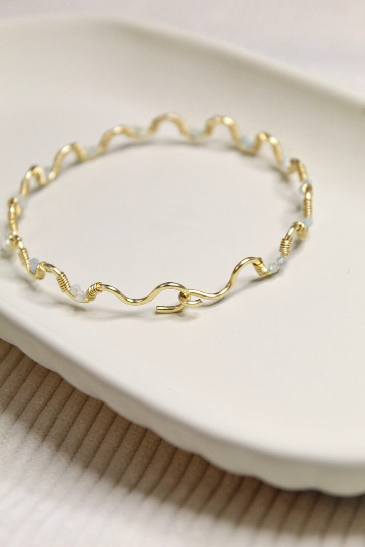 Gold/Silver Plated Gemstone Wavy Bangle Bracelet