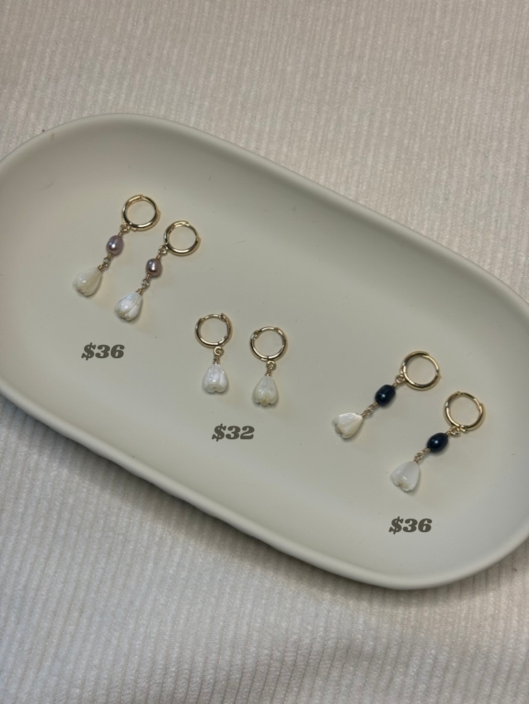 Gold-Filled Mother of Pearl Pikake Huggie Hoop Earrings