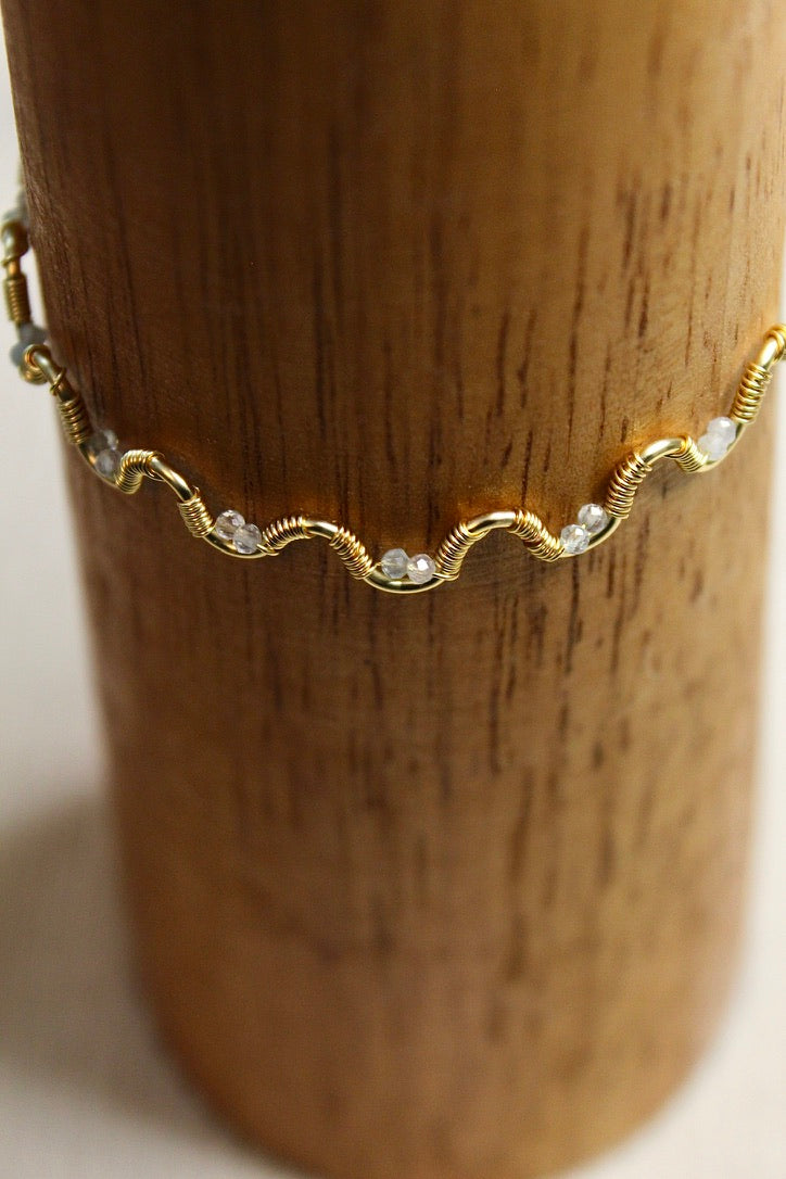 Gold/Silver Plated Gemstone Wavy Bangle Bracelet