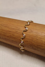 Gold/Silver Plated Pearl Wavy Bangle Bracelet