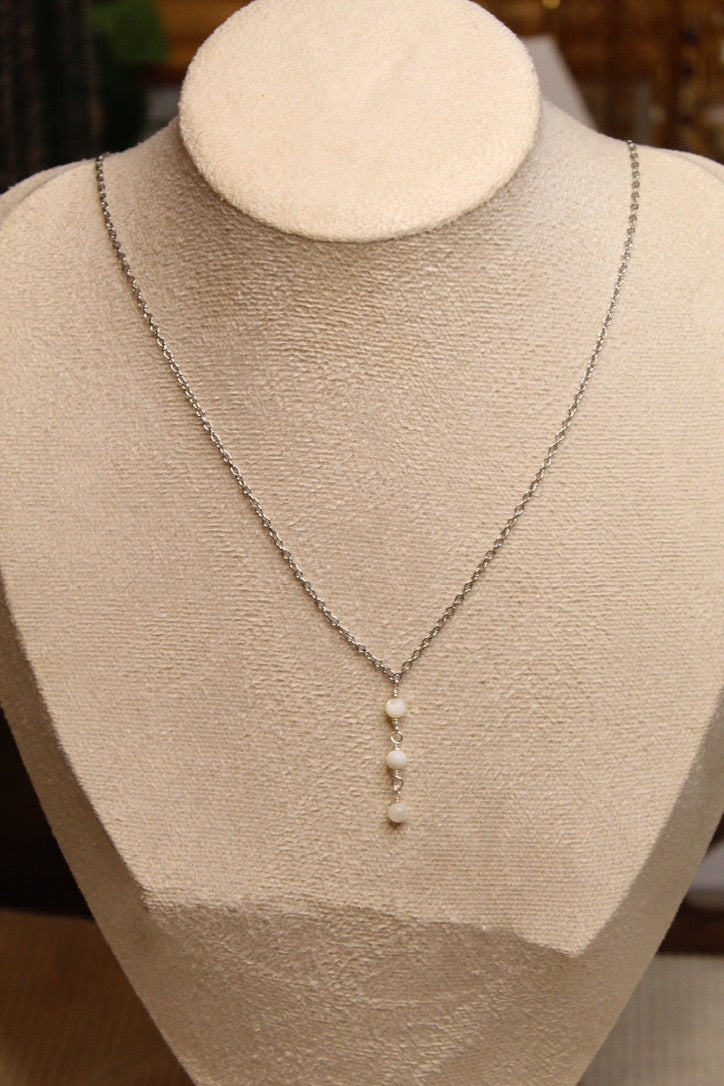 Stainless Steel Gemstone Lariat Necklace