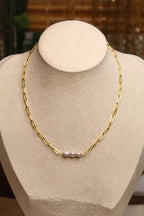 Gold Plated Triple Pearl Chain Necklace