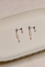 Stainless Steel Two Sided Gemstone & Pearl Stud Earrings