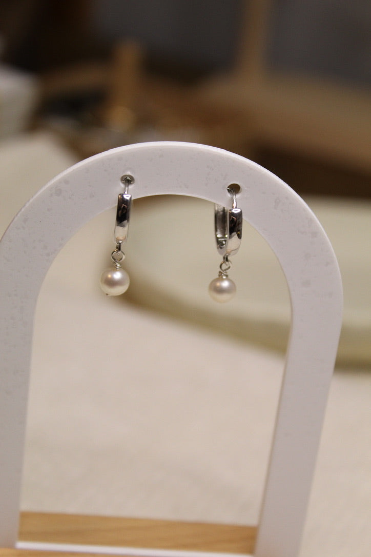 Stainless Steel Two Sided Gemstone & Pearl Stud Earrings