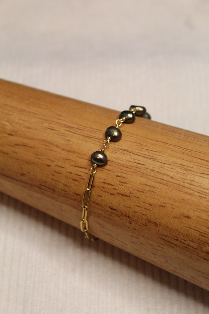 Gold Plated Half Pearl Half Chain Bracelet