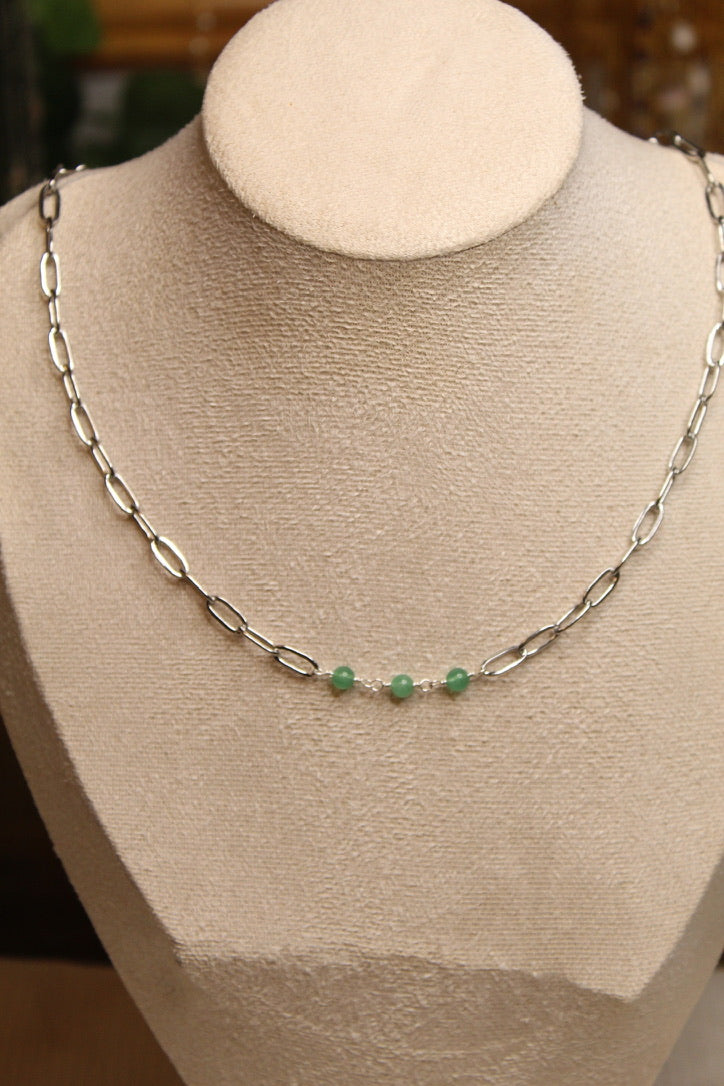 Stainless Steel Gemstone Link Necklace