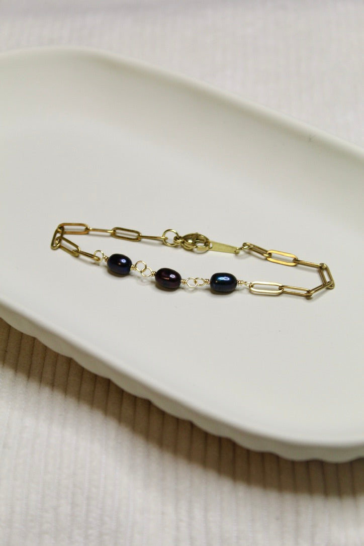 Gold Plated Pearl Link Chain Bracelet