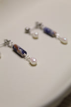 Stainless Steel Two Sided Gemstone & Pearl Stud Earrings