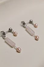 Stainless Steel Two Sided Gemstone & Pearl Stud Earrings