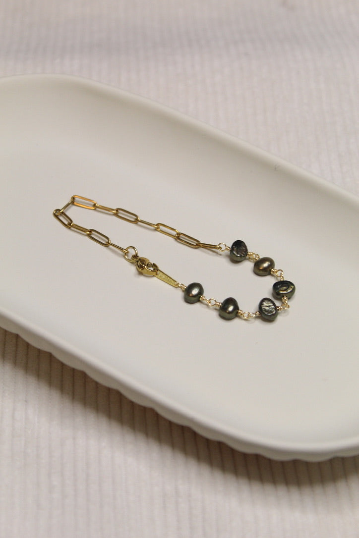 Gold Plated Half Pearl Half Chain Bracelet