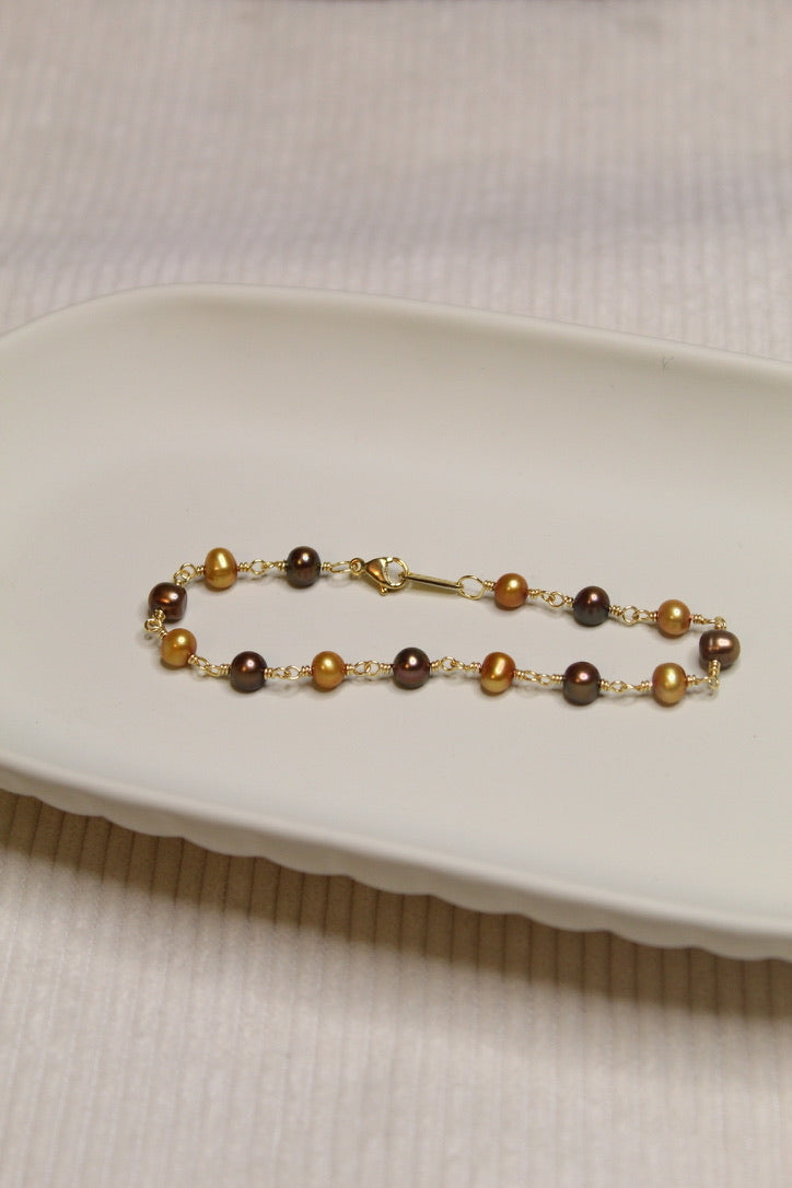Plated Pearl Link Bracelet