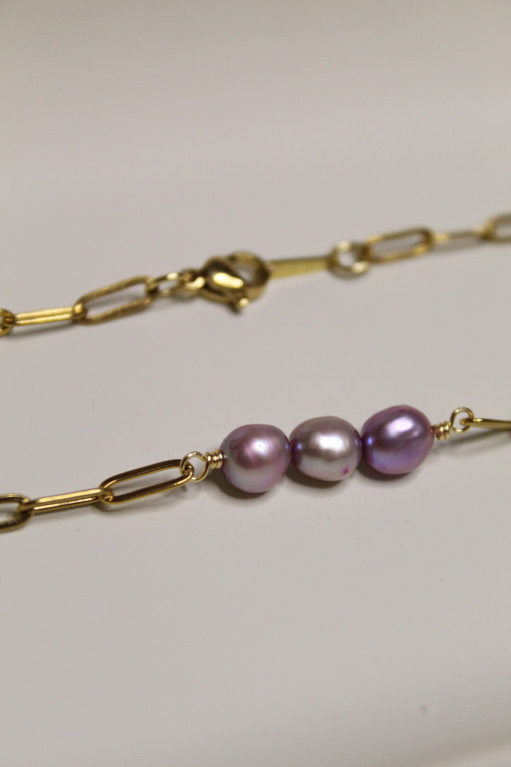 Gold Plated Triple Pearl Chain Necklace