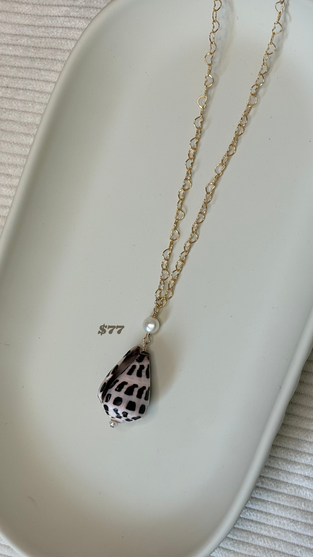 Gold-Filled Hebrew Cone Shell Freshwater Pearl Chain Necklace