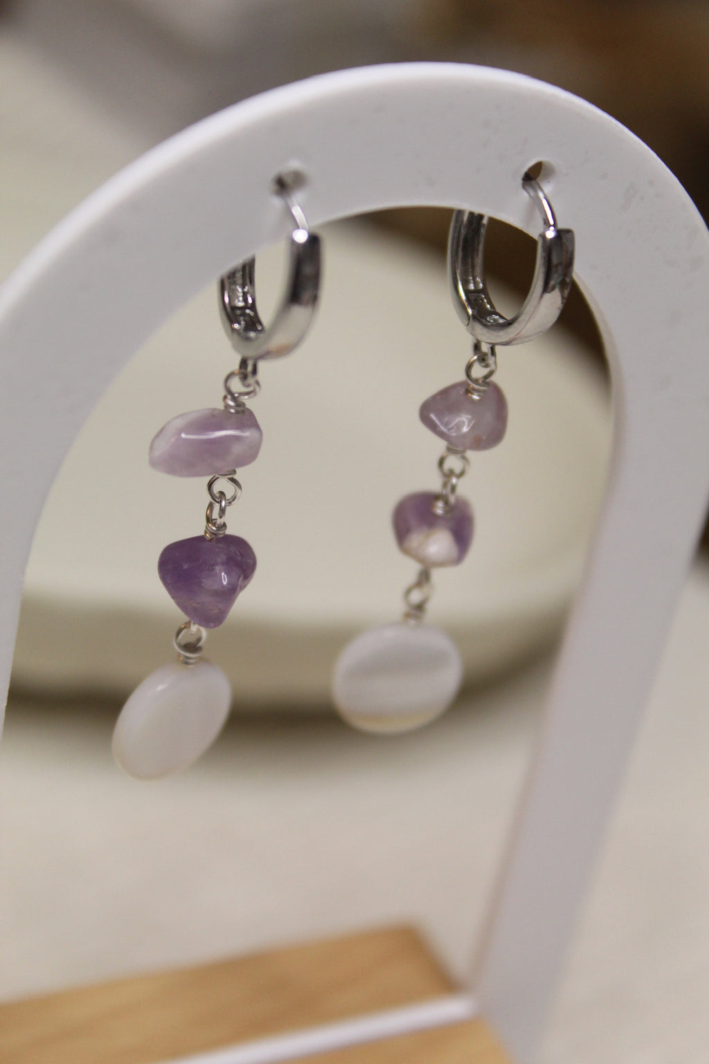 Stainless Steel Gemstone & Shell Disc Earrings