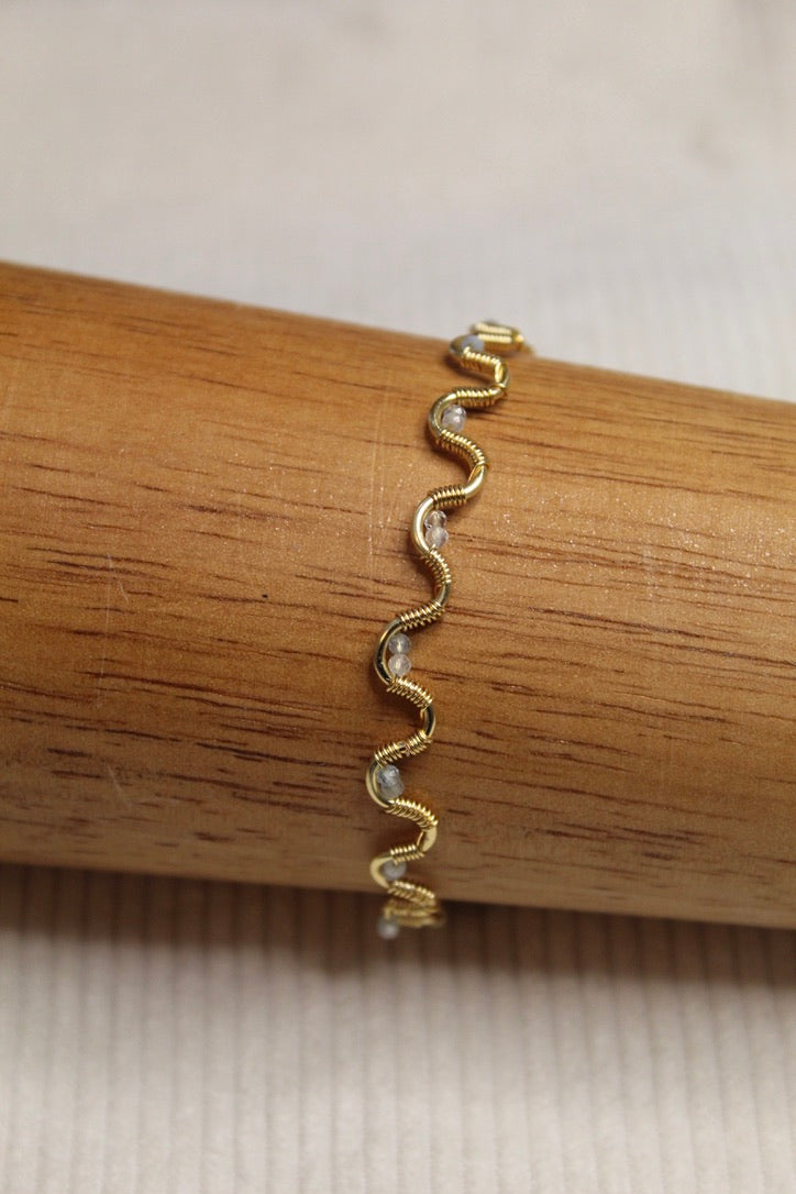 Gold/Silver Plated Gemstone Wavy Bangle Bracelet