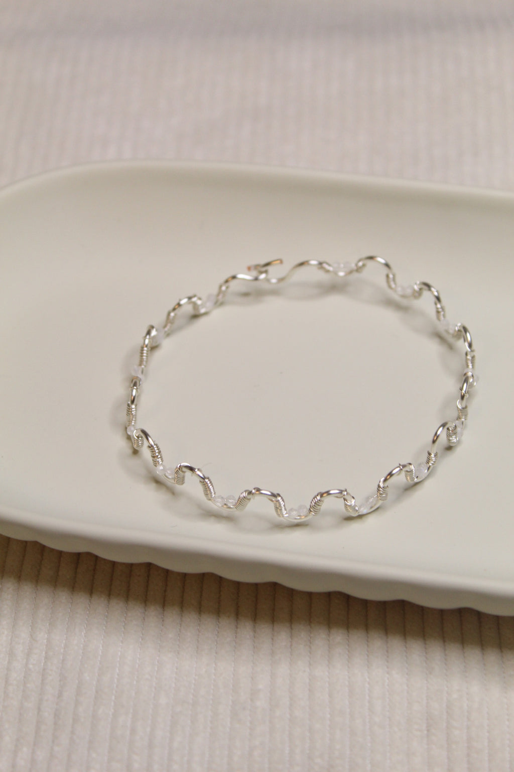 Gold/Silver Plated Gemstone Wavy Bangle Bracelet