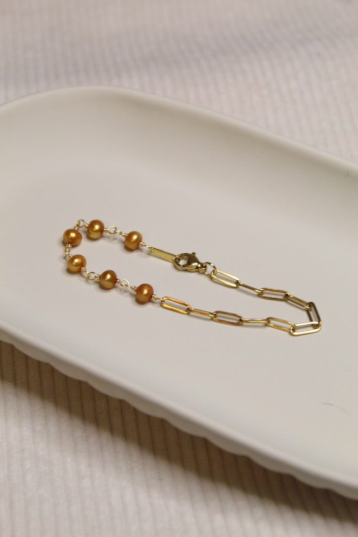 Gold Plated Half Pearl Half Chain Bracelet