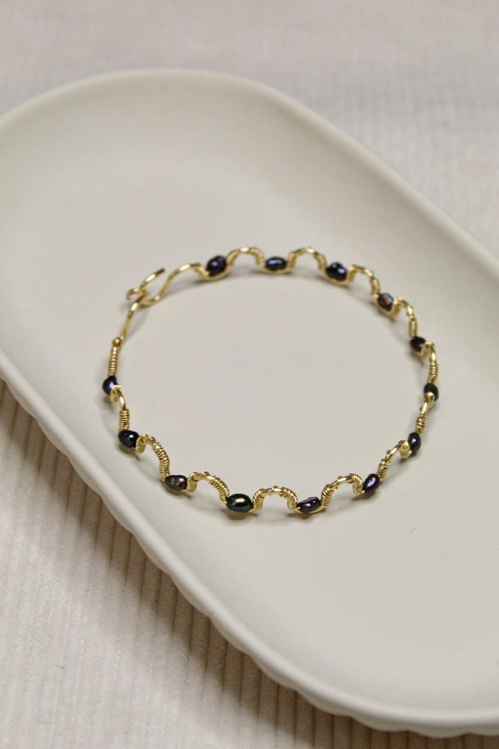 Gold/Silver Plated Pearl Wavy Bangle Bracelet