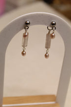 Stainless Steel Two Sided Gemstone & Pearl Stud Earrings