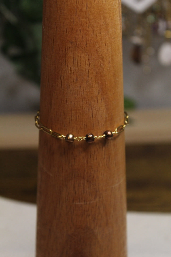 Gold Plated Pearl Link Chain Bracelet