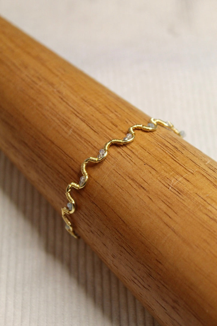 Gold/Silver Plated Gemstone Wavy Bangle Bracelet