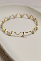 Gold/Silver Plated Pearl Wavy Bangle Bracelet