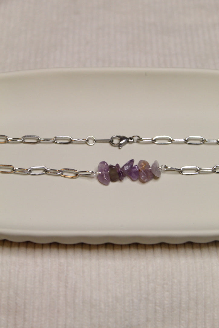 Stainless Steel Gemstone Chip Necklace
