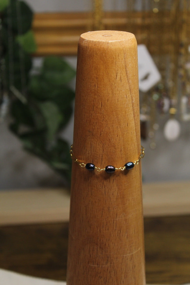 Gold Plated Pearl Link Chain Bracelet