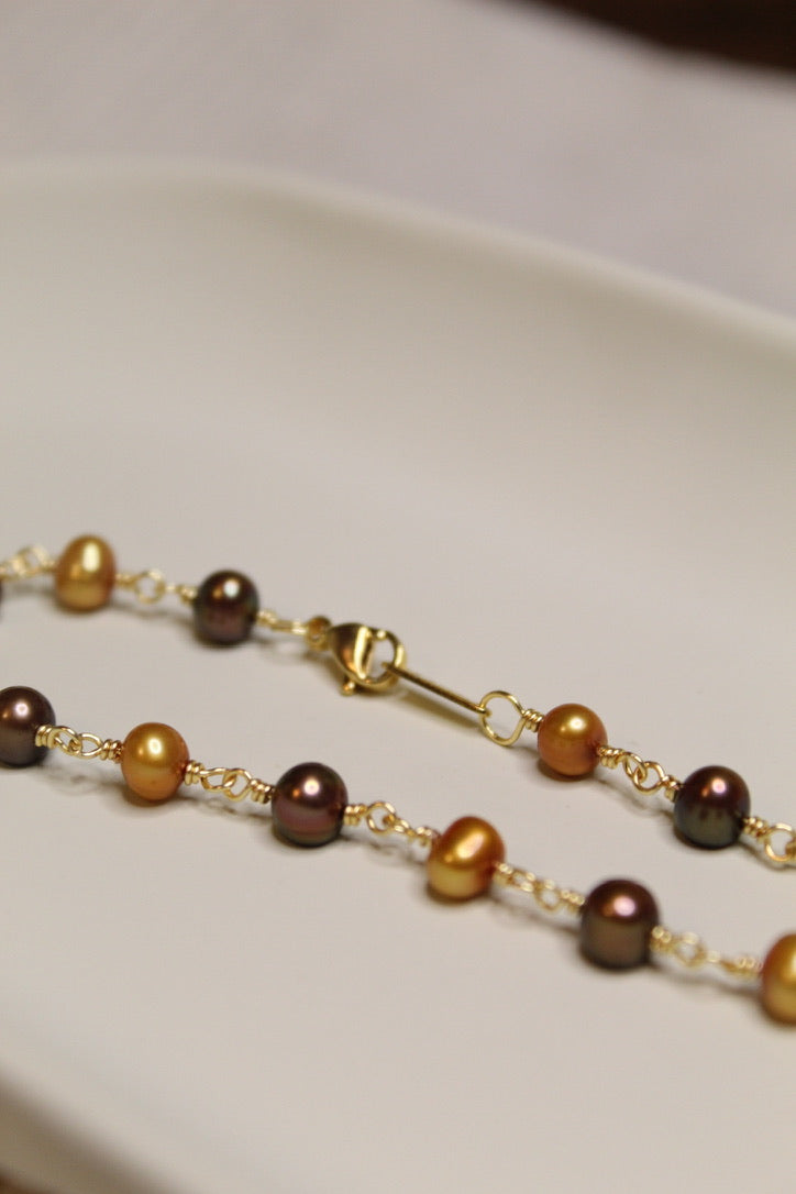 Plated Pearl Link Bracelet