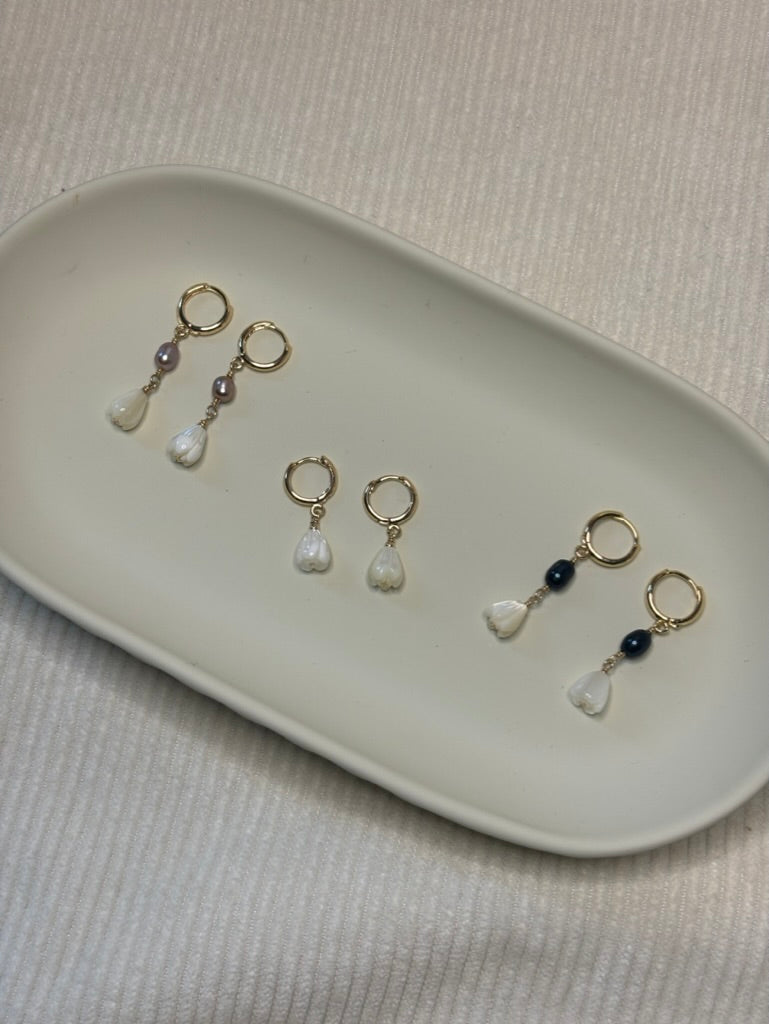 Gold-Filled Mother of Pearl Pikake Huggie Hoop Earrings
