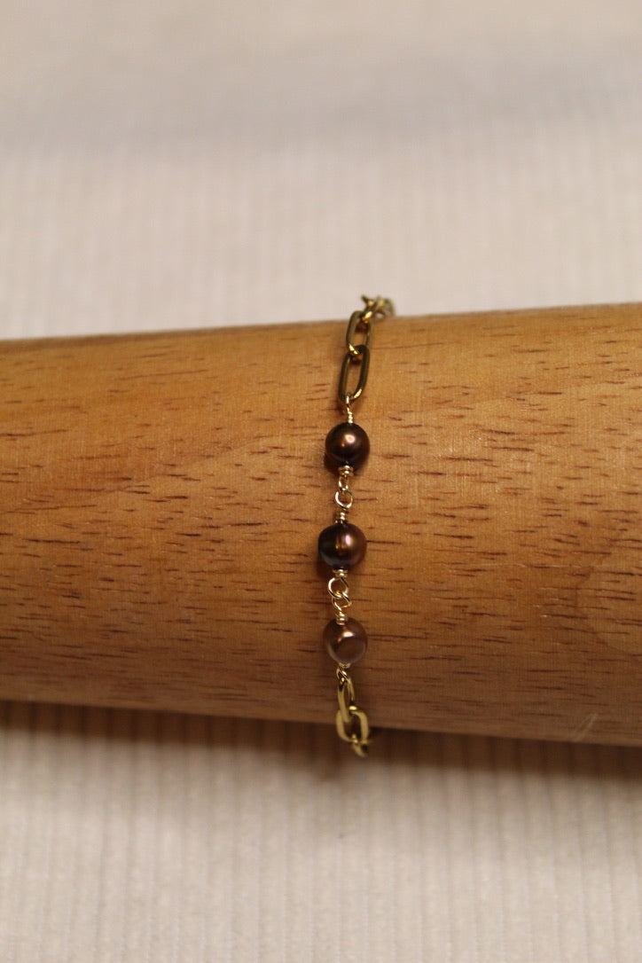 Gold Plated Pearl Link Chain Bracelet