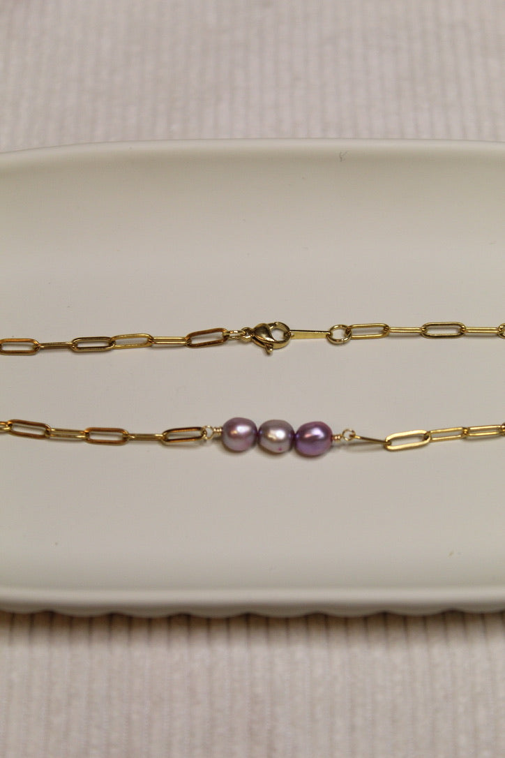 Gold Plated Triple Pearl Chain Necklace