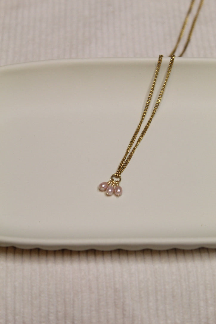 Gold Plated Triple Pearl Dangle Necklace