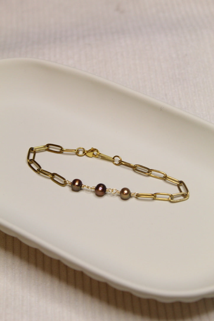 Gold Plated Pearl Link Chain Bracelet