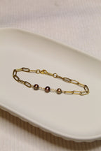 Gold Plated Pearl Link Chain Bracelet