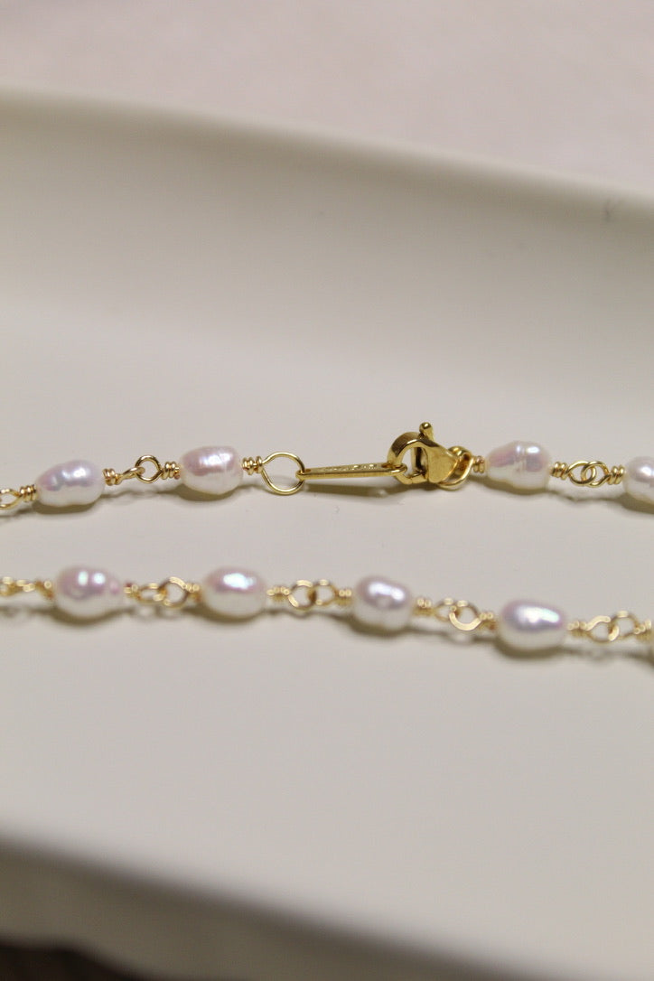 Plated Pearl Link Bracelet