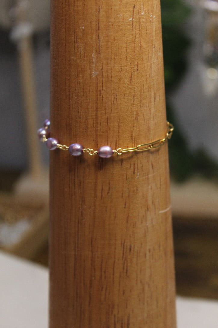 Gold Plated Half Pearl Half Chain Bracelet
