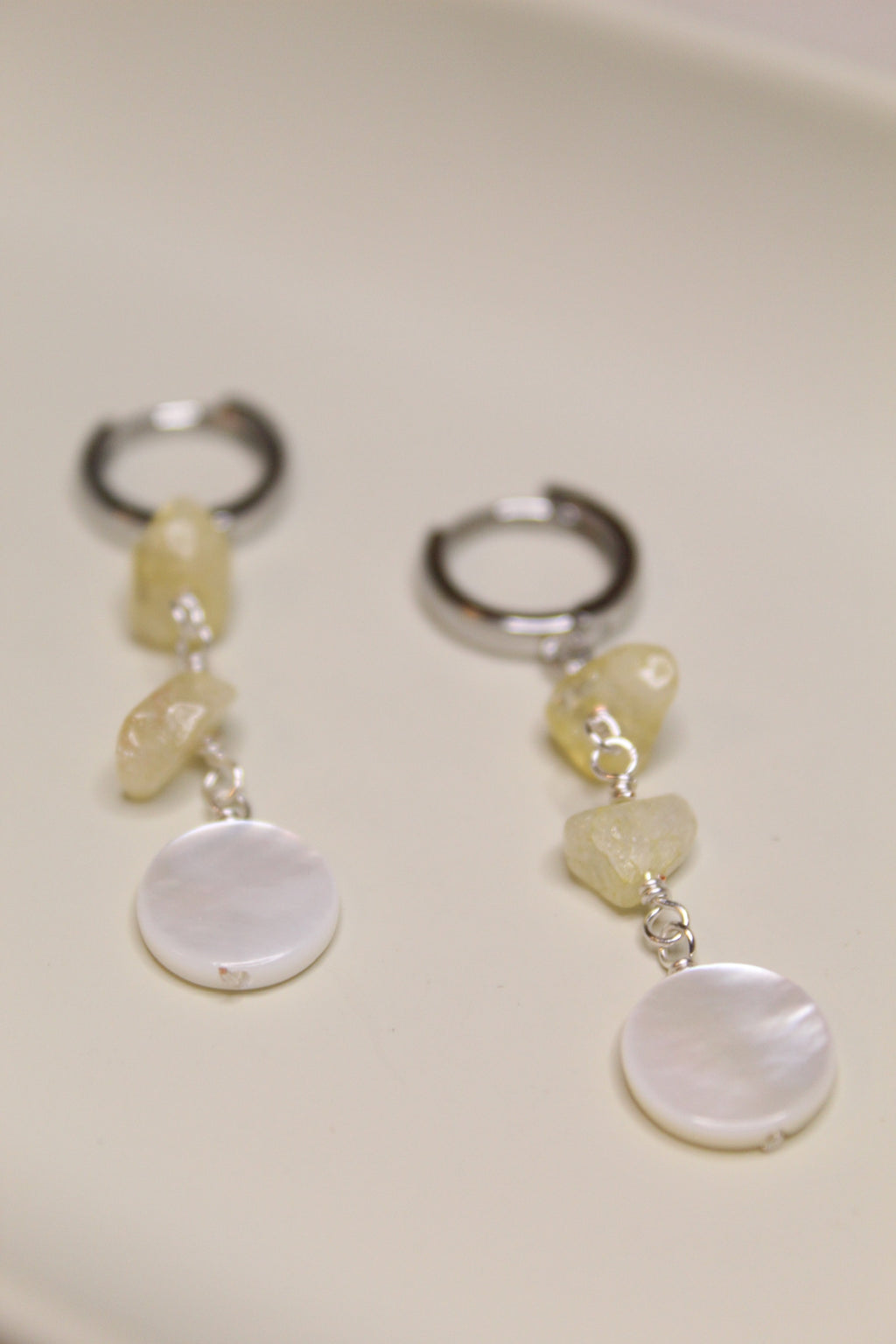 Stainless Steel Gemstone & Shell Disc Earrings