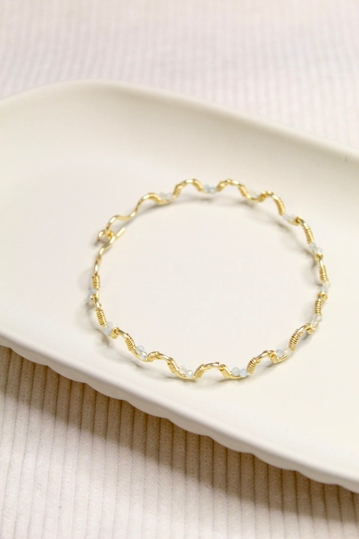 Gold/Silver Plated Gemstone Wavy Bangle Bracelet