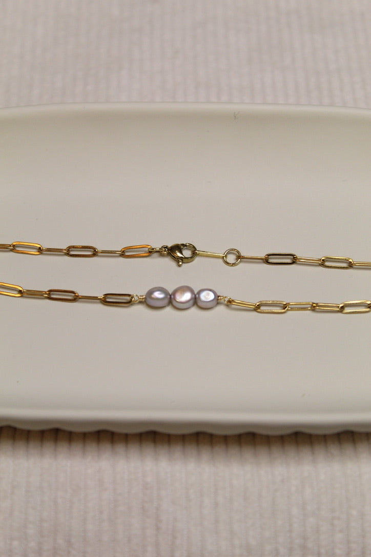 Gold Plated Triple Pearl Chain Necklace
