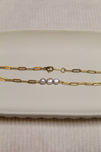 Gold Plated Triple Pearl Chain Necklace
