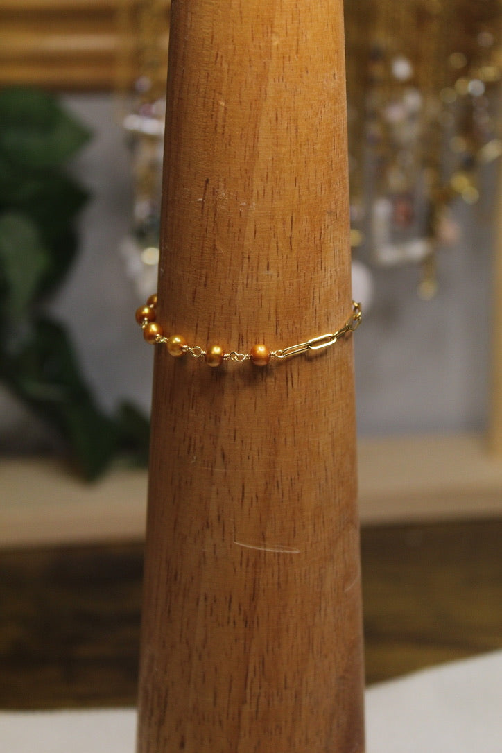 Gold Plated Half Pearl Half Chain Bracelet