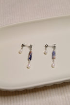 Stainless Steel Two Sided Gemstone & Pearl Stud Earrings