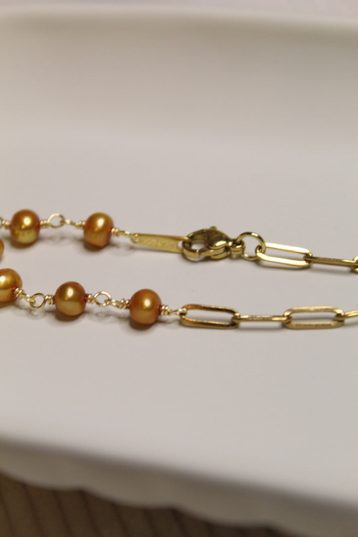 Gold Plated Half Pearl Half Chain Bracelet